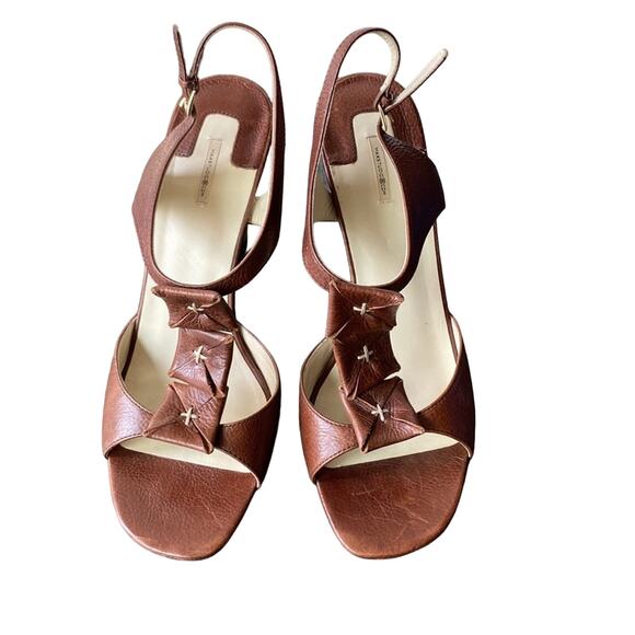 MAX STUDIO Sandal Womens Sz 8.5 Brown Leather Cognac Spring Summer - Picture 2 of 10